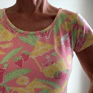 Lilly Pulitzer Casual Cotton T-Shirt Dress with Floral & Cocktail Pattern